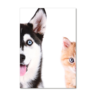 Glasbild vertikales Hund und Katze