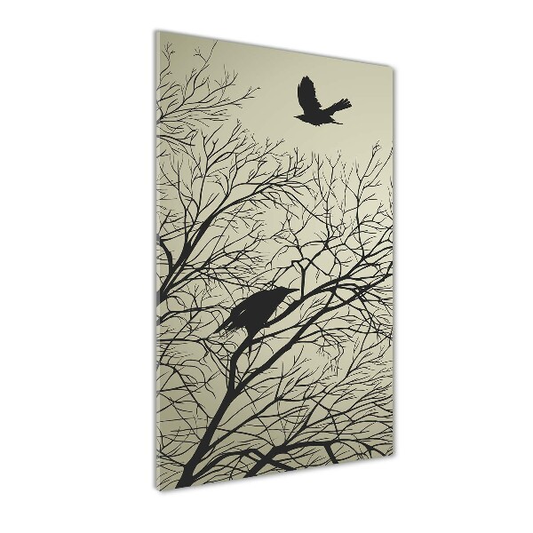 Bild aus glas vertikales Krähen auf einem Baum