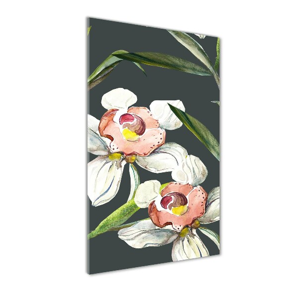 Glasbild vertikales Blumenmuster