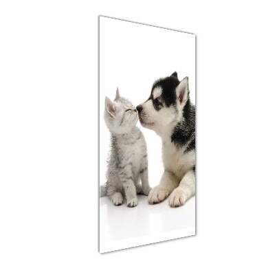 Glasbild vertikales Hund und Katze