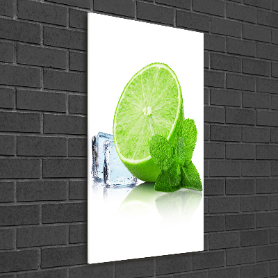 Glasbild vertikales Limette und Eis