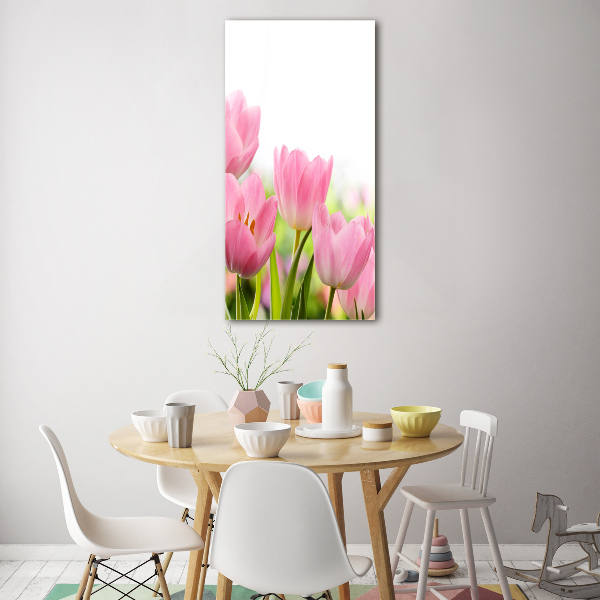 Bild aus glas vertikales Rosa Tulpen