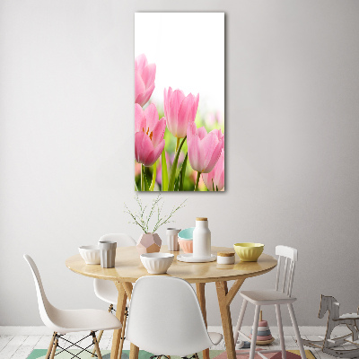 Bild aus glas vertikales Rosa Tulpen