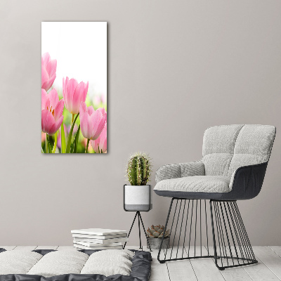 Bild aus glas vertikales Rosa Tulpen