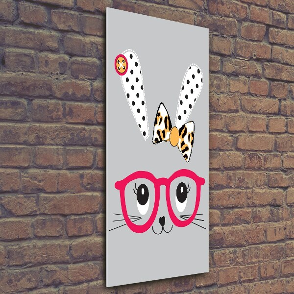 Glasbild vertikales Kaninchen mit Brille