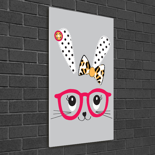 Glasbild vertikales Kaninchen mit Brille