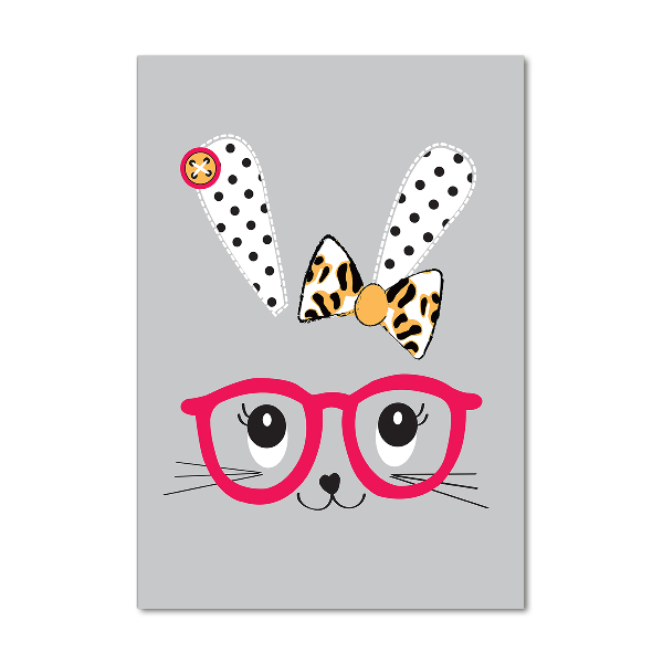 Glasbild vertikales Kaninchen mit Brille
