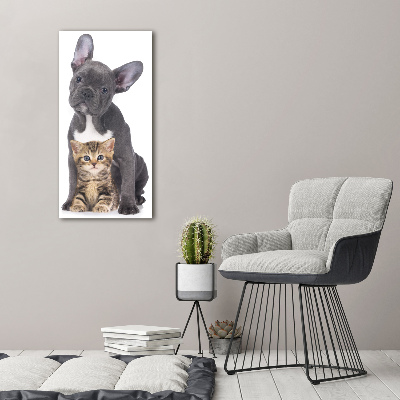 Glasbild vertikales Hund und Katze