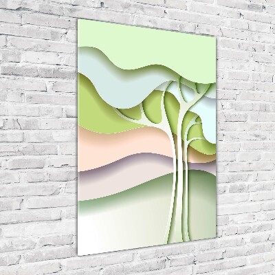 Glasbild vertikales Abstrakter Baum
