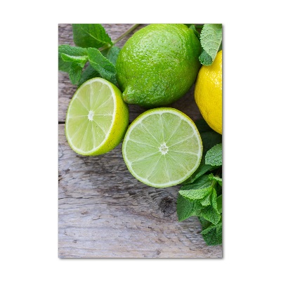 Glasbild vertikales Limetten und Zitrone