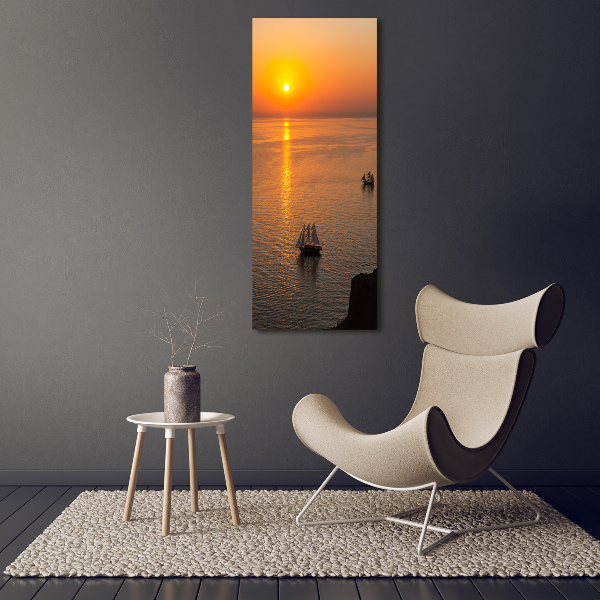 Glasbild vertikales Sonnenuntergang am Meer