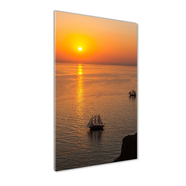 Glasbild vertikales Sonnenuntergang am Meer