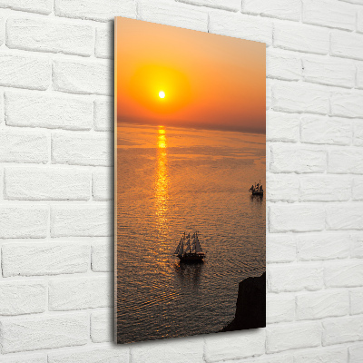 Glasbild vertikales Sonnenuntergang am Meer