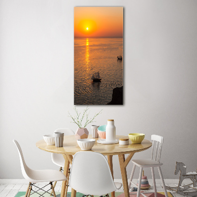 Glasbild vertikales Sonnenuntergang am Meer
