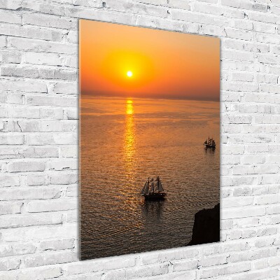 Glasbild vertikales Sonnenuntergang am Meer
