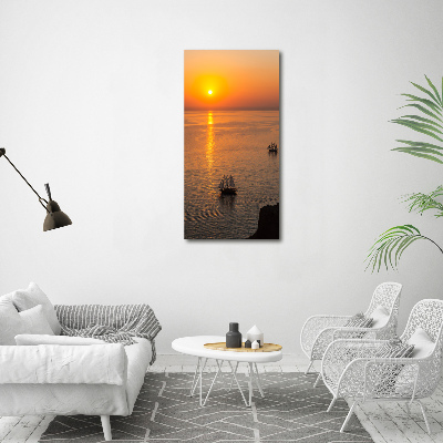 Glasbild vertikales Sonnenuntergang am Meer