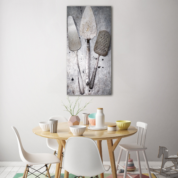 Glasbild vertikales Metallbesteck