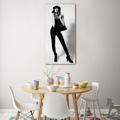 Bild aus glas vertikales Frau in Schwarz