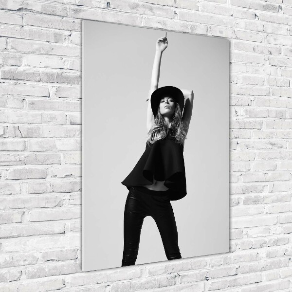 Foto auf glas vertikales Frau in Schwarz