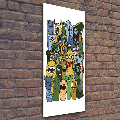 Glasbild vertikales Verrückte Monster