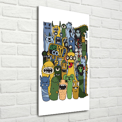 Glasbild vertikales Verrückte Monster