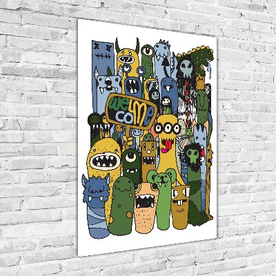 Glasbild vertikales Verrückte Monster