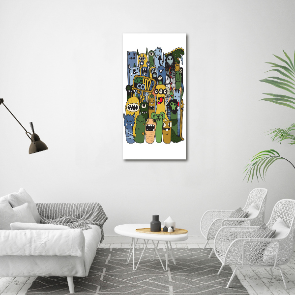 Glasbild vertikales Verrückte Monster
