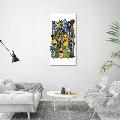 Glasbild vertikales Verrückte Monster