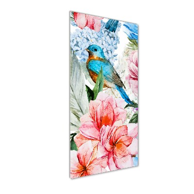 Bild aus glas vertikales Blumen und Vögel