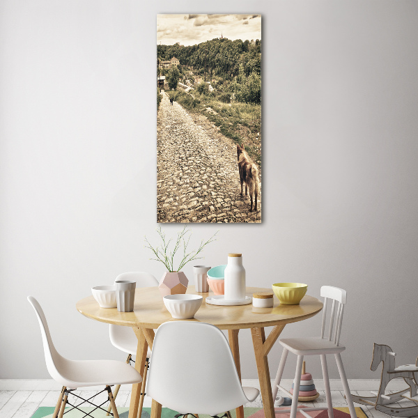 Glasbild vertikales Zwei Hunde vom Hügel