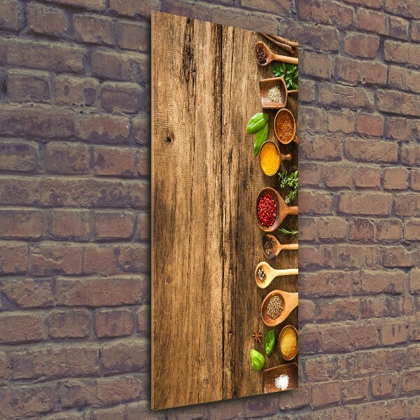 Glasbild vertikales Bunte Gewürze