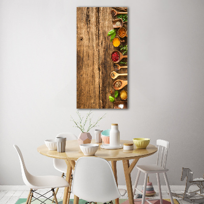 Glasbild vertikales Bunte Gewürze