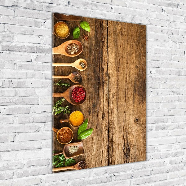 Glasbild vertikales Bunte Gewürze