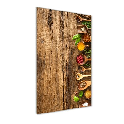 Glasbild vertikales Bunte Gewürze