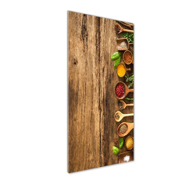 Glasbild vertikales Bunte Gewürze