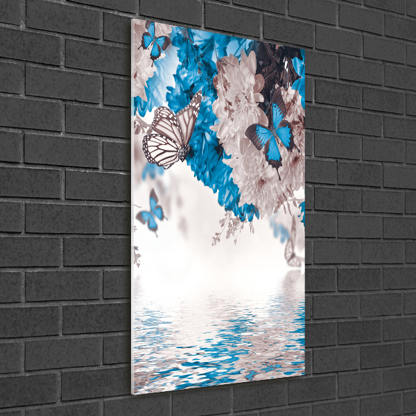 Bild aus glas vertikales Blumen und Schmetterlinge