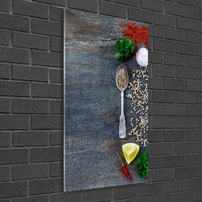 Glasbild vertikales Gewürze und Kräuter