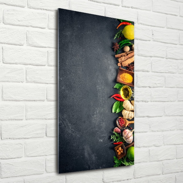 Glasbild vertikales Gewürze und Kräuter