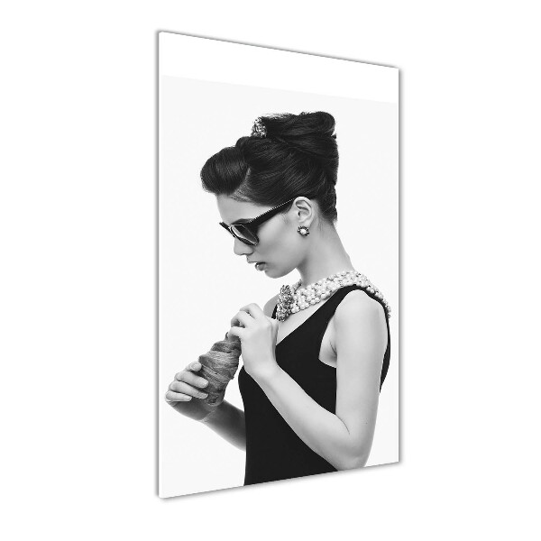 Glasbild vertikales Frau mit Brille