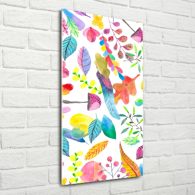 Glasbild vertikales Blätter und Pilze