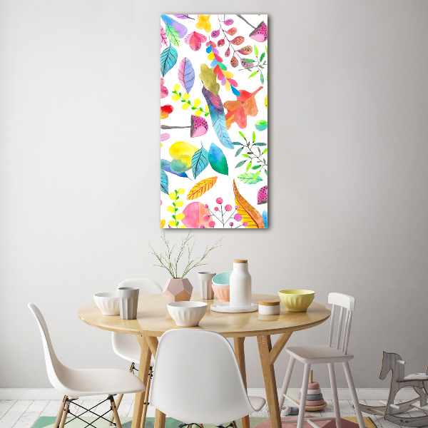 Glasbild vertikales Blätter und Pilze