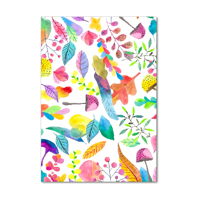 Glasbild vertikales Blätter und Pilze