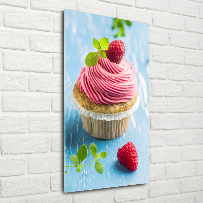 Glasbild vertikales Himbeer-Cupcake