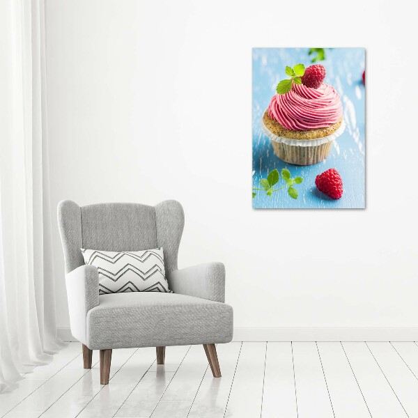 Glasbild vertikales Himbeer-Cupcake