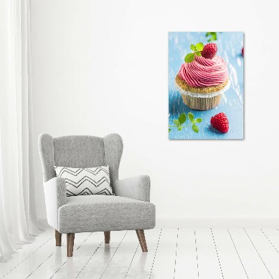 Glasbild vertikales Himbeer-Cupcake