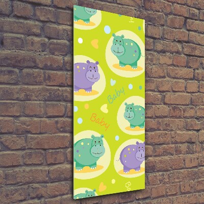 Glasbild vertikales Flusspferde