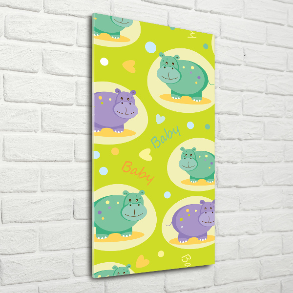 Glasbild vertikales Flusspferde