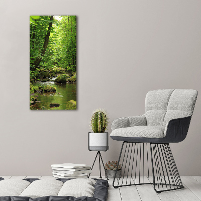 Glasbild vertikales Fluss im Wald