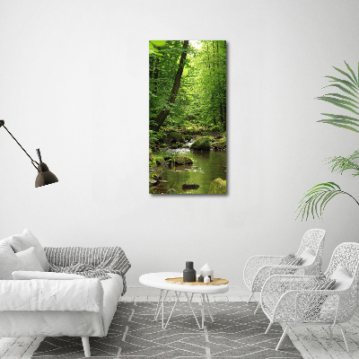 Glasbild vertikales Fluss im Wald