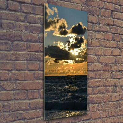 Glasbild vertikales Sonnenuntergang am Meer